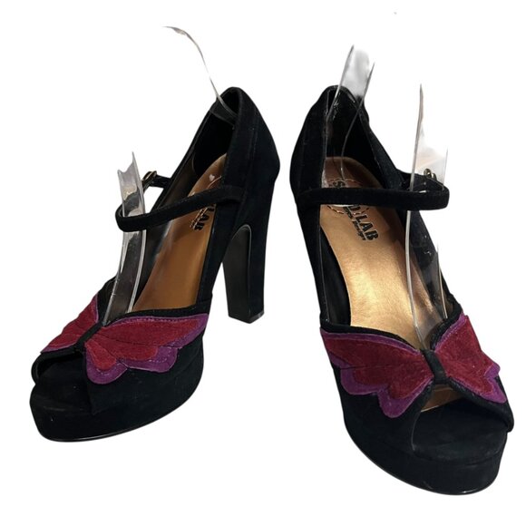 90s Skechers Soho Lab Black Suede Whimsigoth Platform Butterfly Sandals Size 8 - Picture 5 of 8